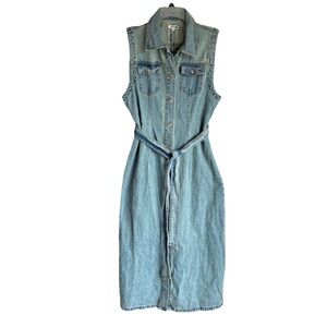 Sleeveless Button Down Belted Denim Maxi Dress NWT